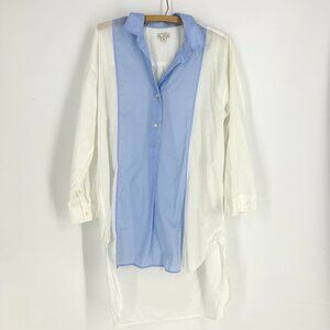 GAP Button Down Tunic Shirt White/Blue Sz Medium Tall